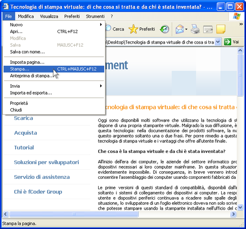 Premere File-Stampa... nel menu principale di Internet Explorer.