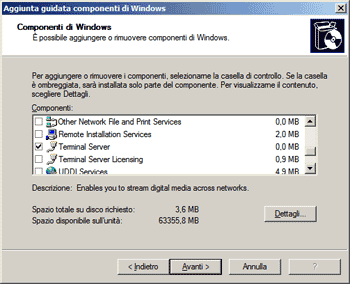 Installazione del componente Servizi terminal sul computer remoto (host)
