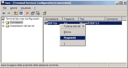 Configurazione delle impostazioni Servizi terminal