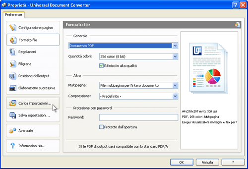 Modifica del formato di file dell'immagine di output