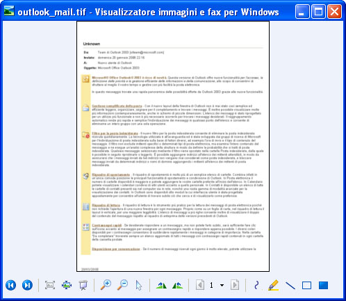 La e-mail convertita nel Visualizzatore immagini e fax per Windows.