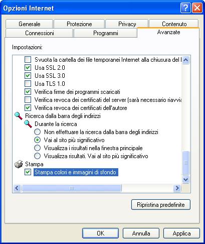 Inserire il segno di spunta nell'opzione Stampa colori e immagini di sfondo e premere OK.