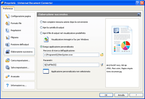 Imposta Universal Document Converter per aprire ogni file generato in un'altra applicazione.